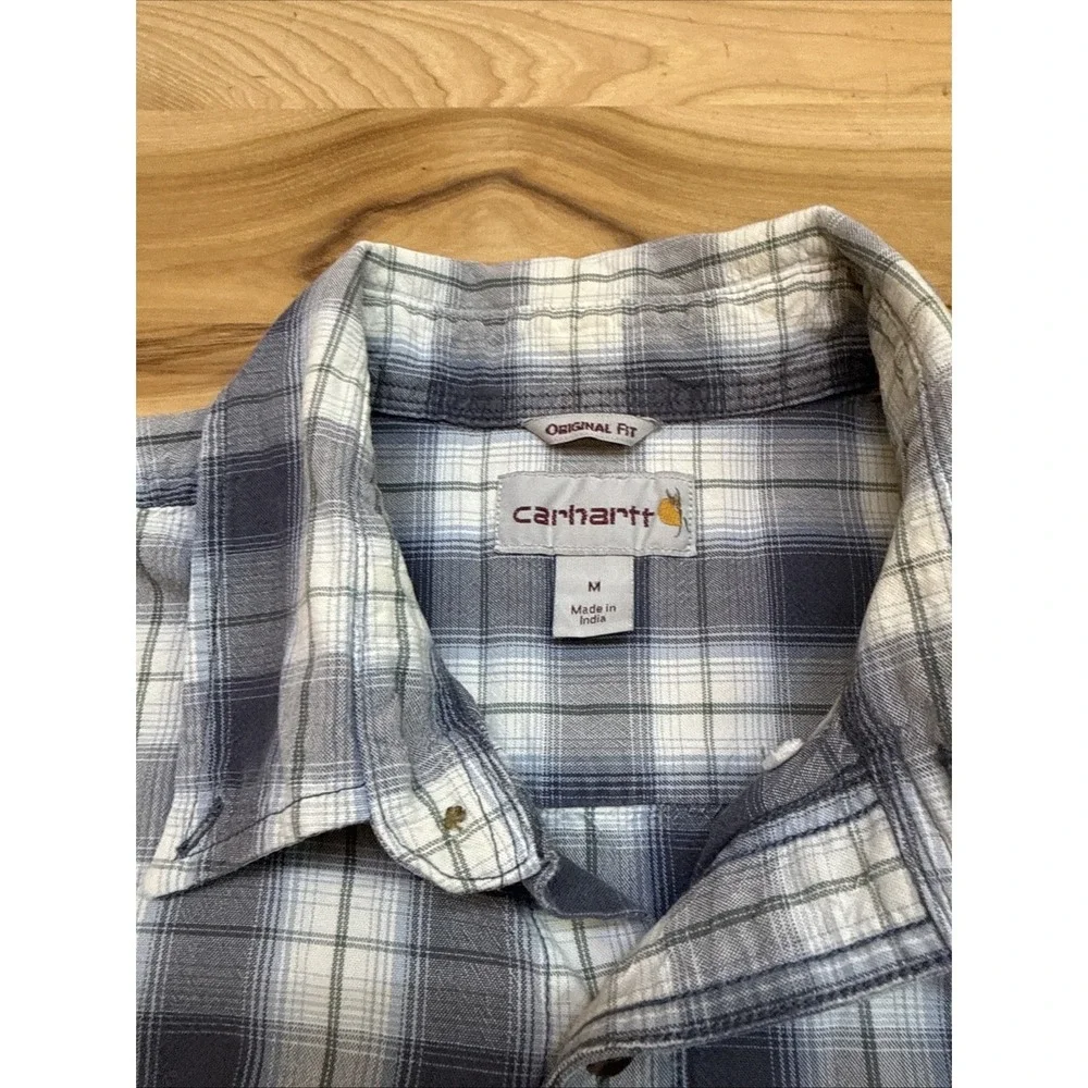 Carhartt 104175 Men's Original Fit Midweight Grayish Plaid Shirt Size Medium - Picture 2 of 5